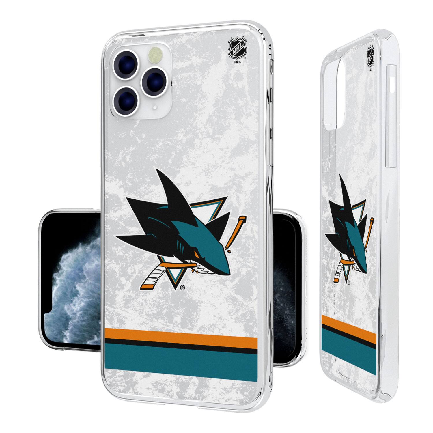 Front. Keyscaper - San Jose Sharks iPhone Stripe Clear Ice Case - 16e - Multicolor.