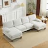 Front. Winado - 112" Sectional Couches Chenille Upholstery U-Shape 4 Seat Sofa Set with Double Chaises & Wood Grain Legs for Living Room - White.