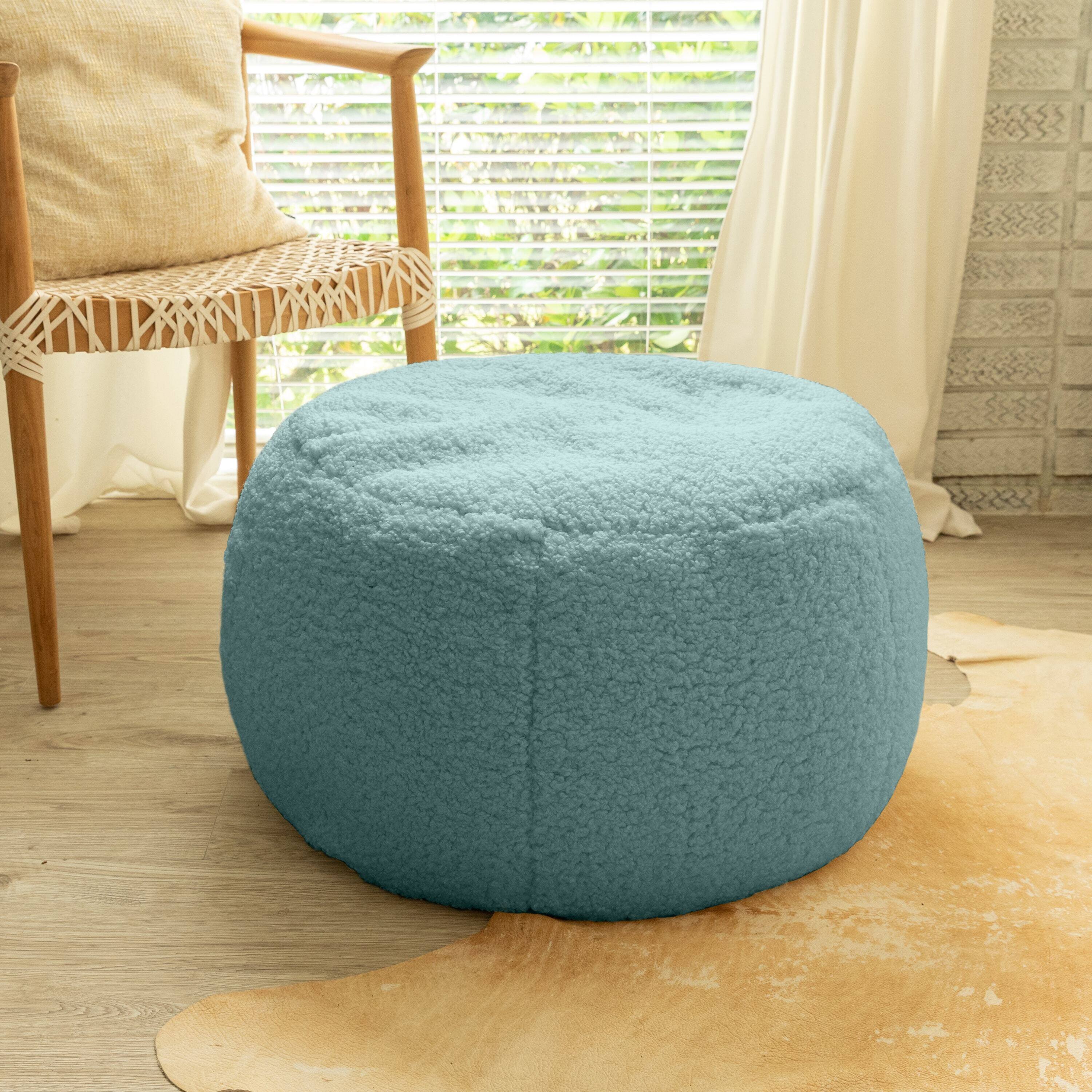 Left. Jaxx - Jaxx Ellis Ottoman Shearling Faux-Lamb Plush Pouf for Modern Interior Design, Large, Mineral Green - Mineral Green.