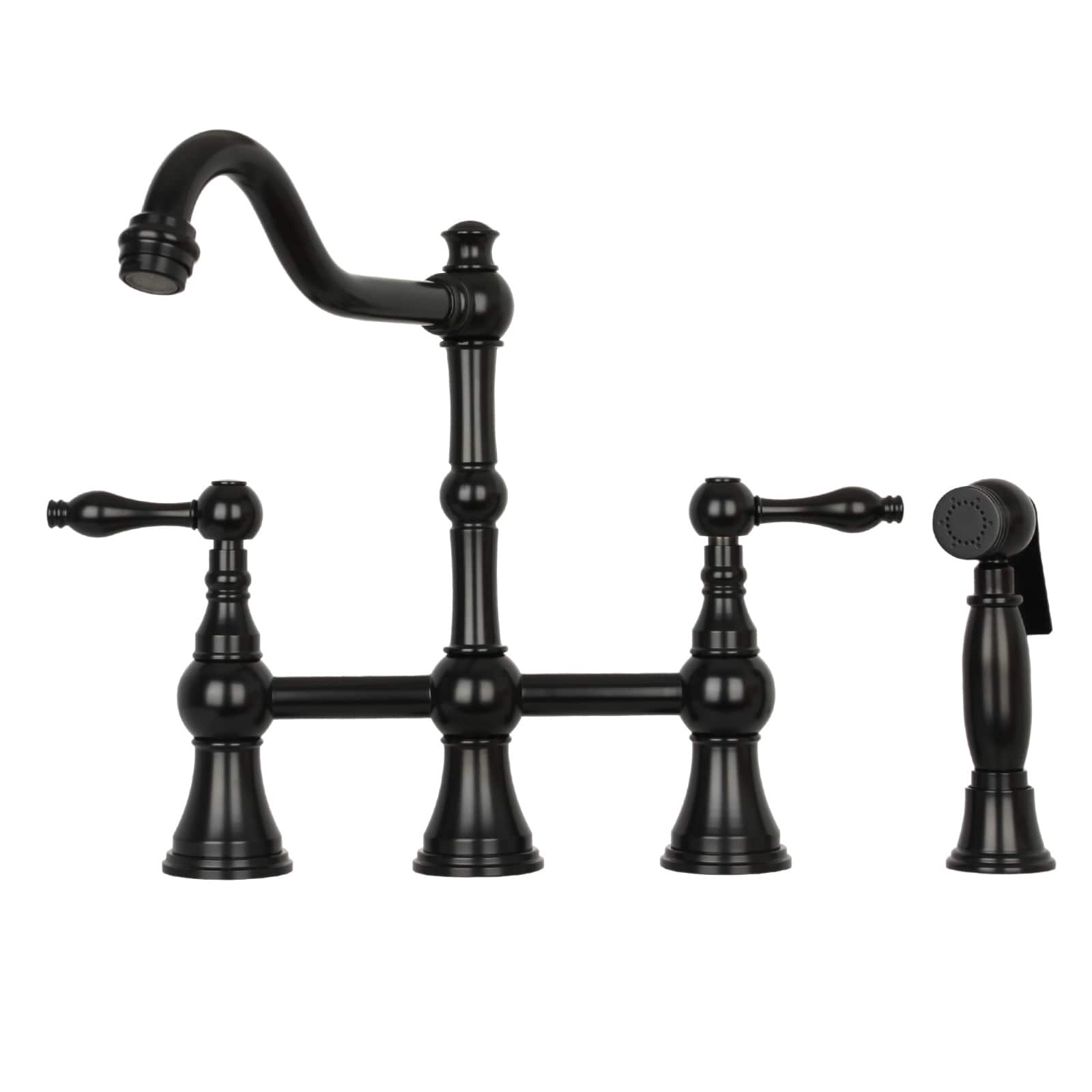 Solid Brass Bridge Kitchen Faucets with Side Sprayer 2 Lever Handles