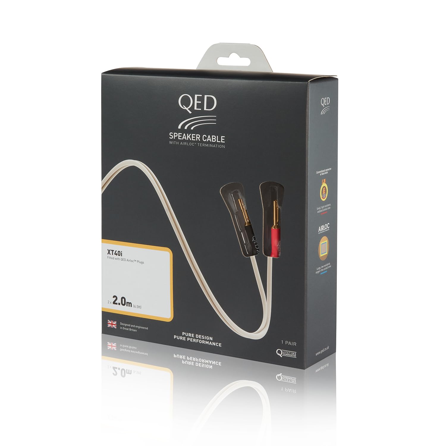 QED SPEAKER CABLE WITH AIRLOC TERMINATION - XT40i  
Fitted with QED Airloc™ Plugs  
2.0m (6.5ft)  
PURE DESIGN PURE PERFORMANCE  
1 PAIR