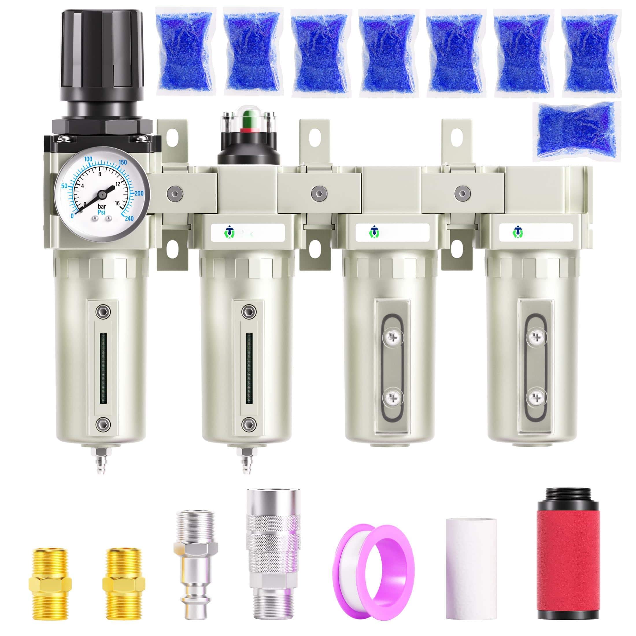 JETRANSPORT - 0-240psi 3/4 Inch Npt Industrial Grade Three Stage Air Drying System Particulate Filter Desiccant Dryer And - 1/2" NPT/Munual Drainage 4 Stage(2Filter+2