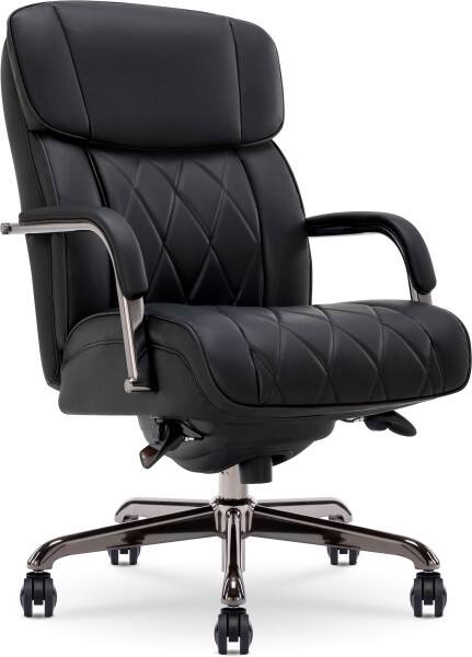 Angle. La-Z-Boy - Executive Office Chair with Lumbar Support Reclining Swivel Bonded Quilted Leather Ergonomic Desk Chair for Home Office - Black.