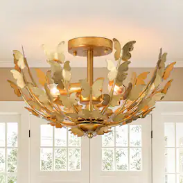 Parrot Uncle - 18" W Modern Butterfly Design Metal Shade 4-Light Semi-Flush Mount Ceiling Light - Gold