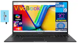ASUS - Vivobook 17X Laptop 17.3 FHD (Intel i9-13900H, 16GB DDR4, 1TB PCIe SSD, Intel Iris Xe, Win 11 Pro) w/USB Hub - Indie Black