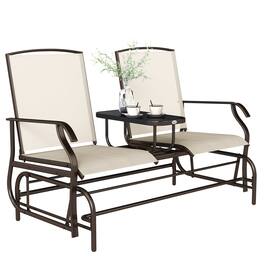 Outsunny - Glider Bench with Center Table - Beige