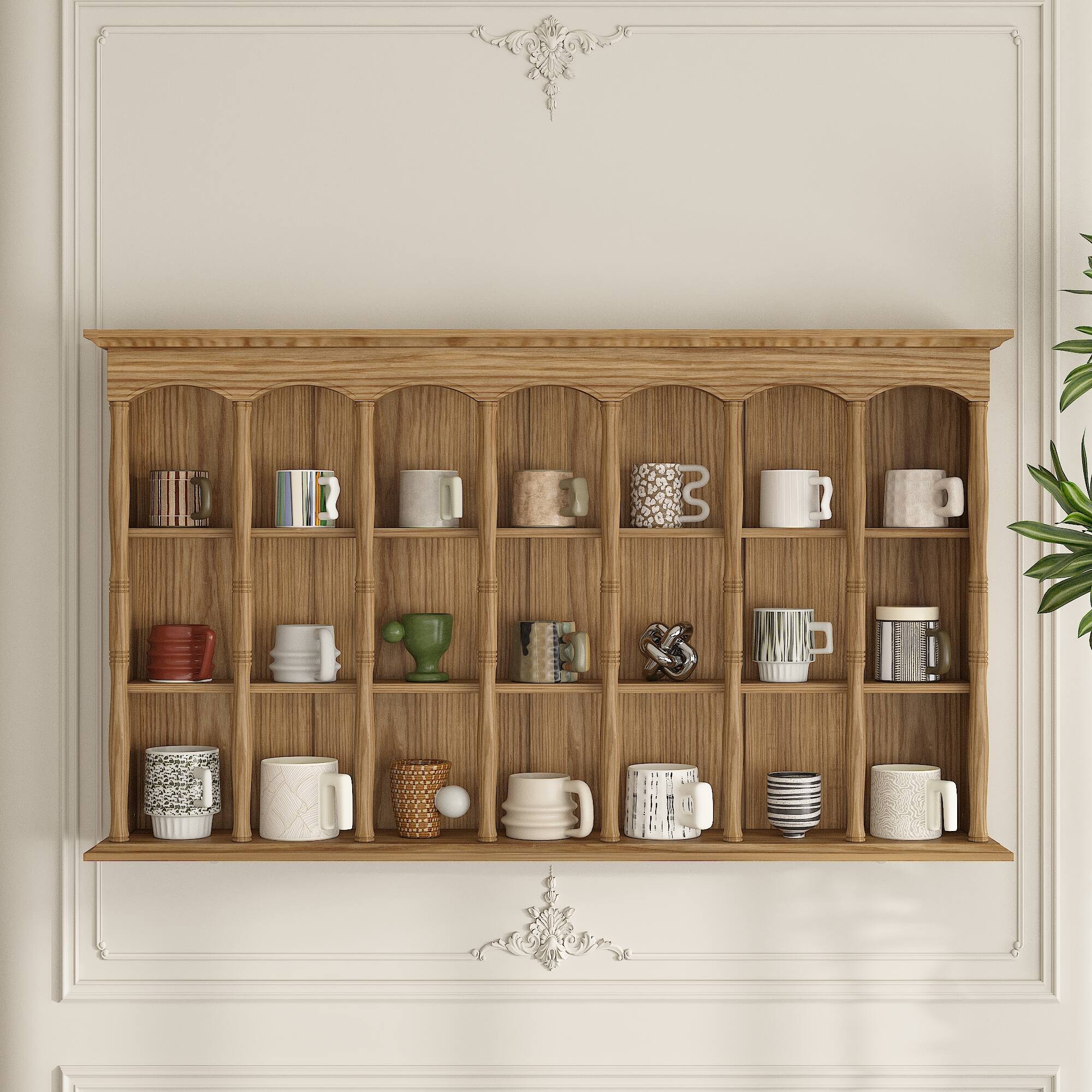 Alt View 4. Famapy - Famapy Wall - Mounted Mug Display Shelf: Grid - Style Collection Showcase + Decor Accent - Wooden.