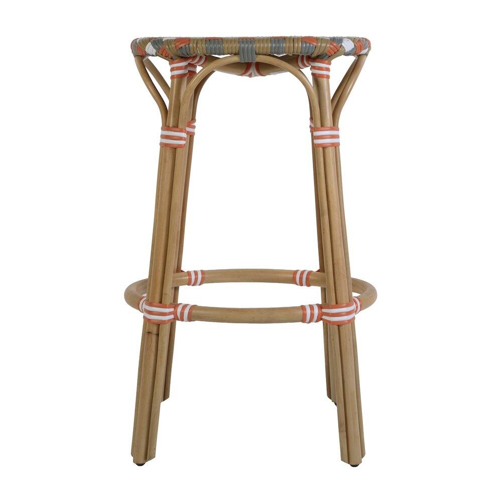 Left. Butler Specialty - Ballito 30 in. Seat Height Oval Rattan Bar Stool with Footrest - Orange And Brown.