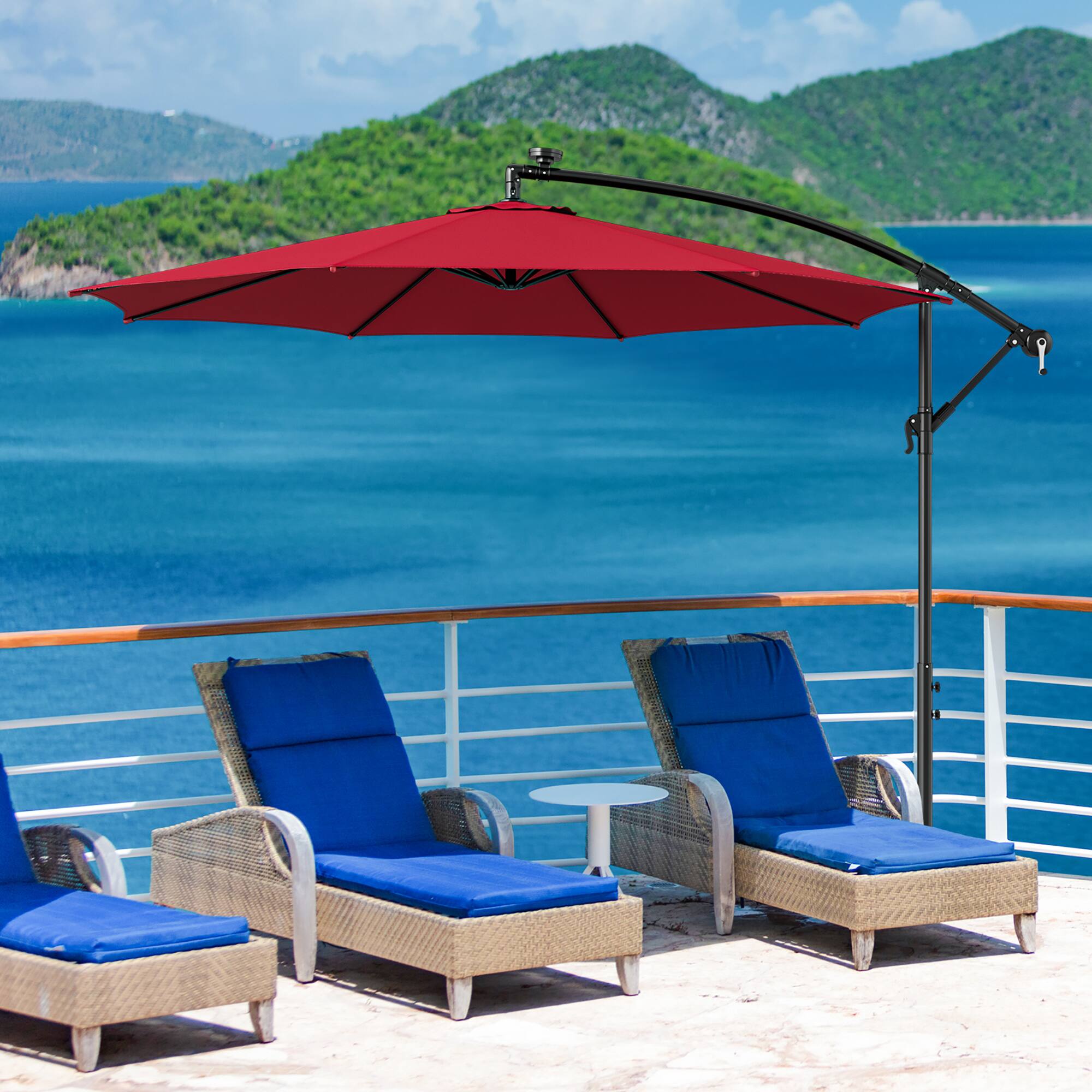 Alt View 3. Gymax - Gymax 10 FT Offset Patio Umbrella Solar Powered Cantilever Umbrella w/ 112 LED Lights Wine - Wine.