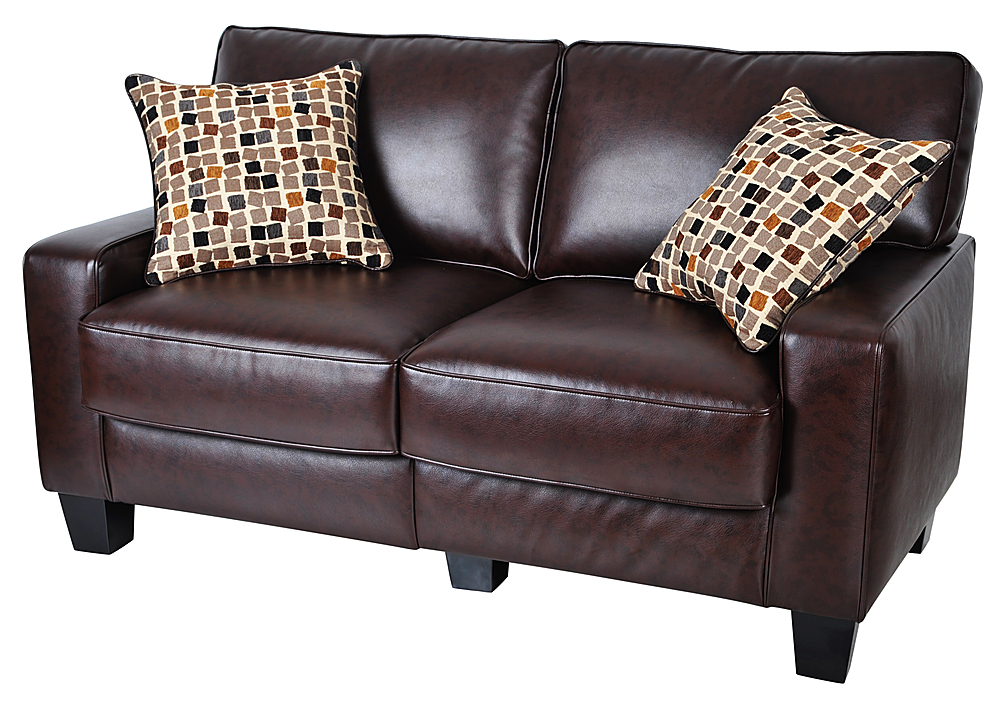 Serta Rta Monaco Collection 61 Leather Loveseat Sofa Biscuit Brown Cr43532 Best Buy