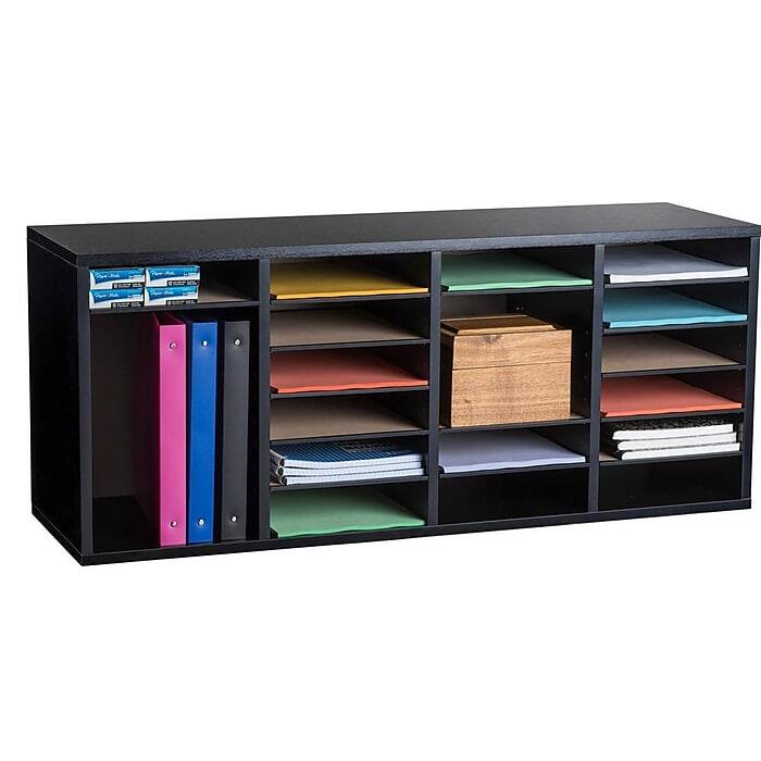 Alt View 8. AdirOffice - Wood Adjustable 24 Compartment Literature File Organizer, 11.8”D x 39.3”W x 16.3”H - Black.