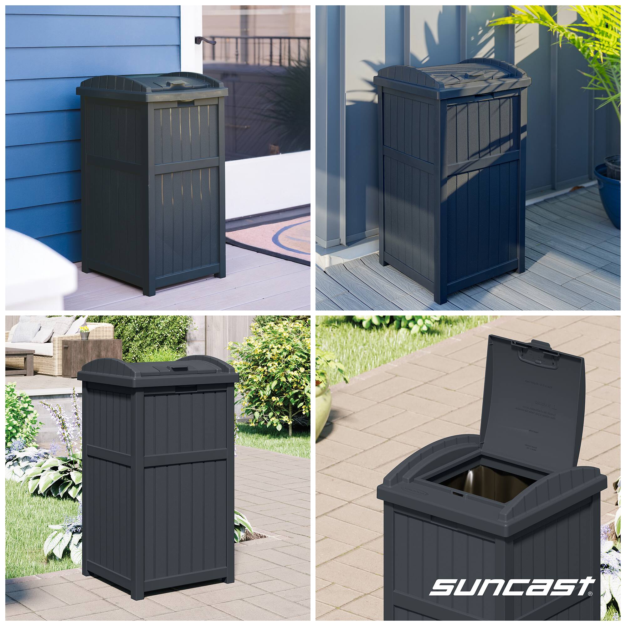 Alt View 2. Suncast - Suncast Trashcan Hideaway Outdoor 33 Gallon Garbage Trash Waste Bin, Cyberspace - Cyberspace.