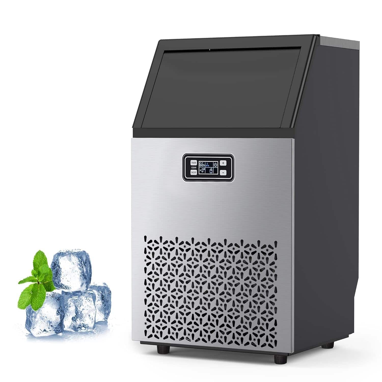 Acekool - Commercial Ice Maker Machine - 150LBS/24H Ice Production, 33LBS Storage, Stainless Steel, 66 Ice Cubes in 5-15 Mins - Gray