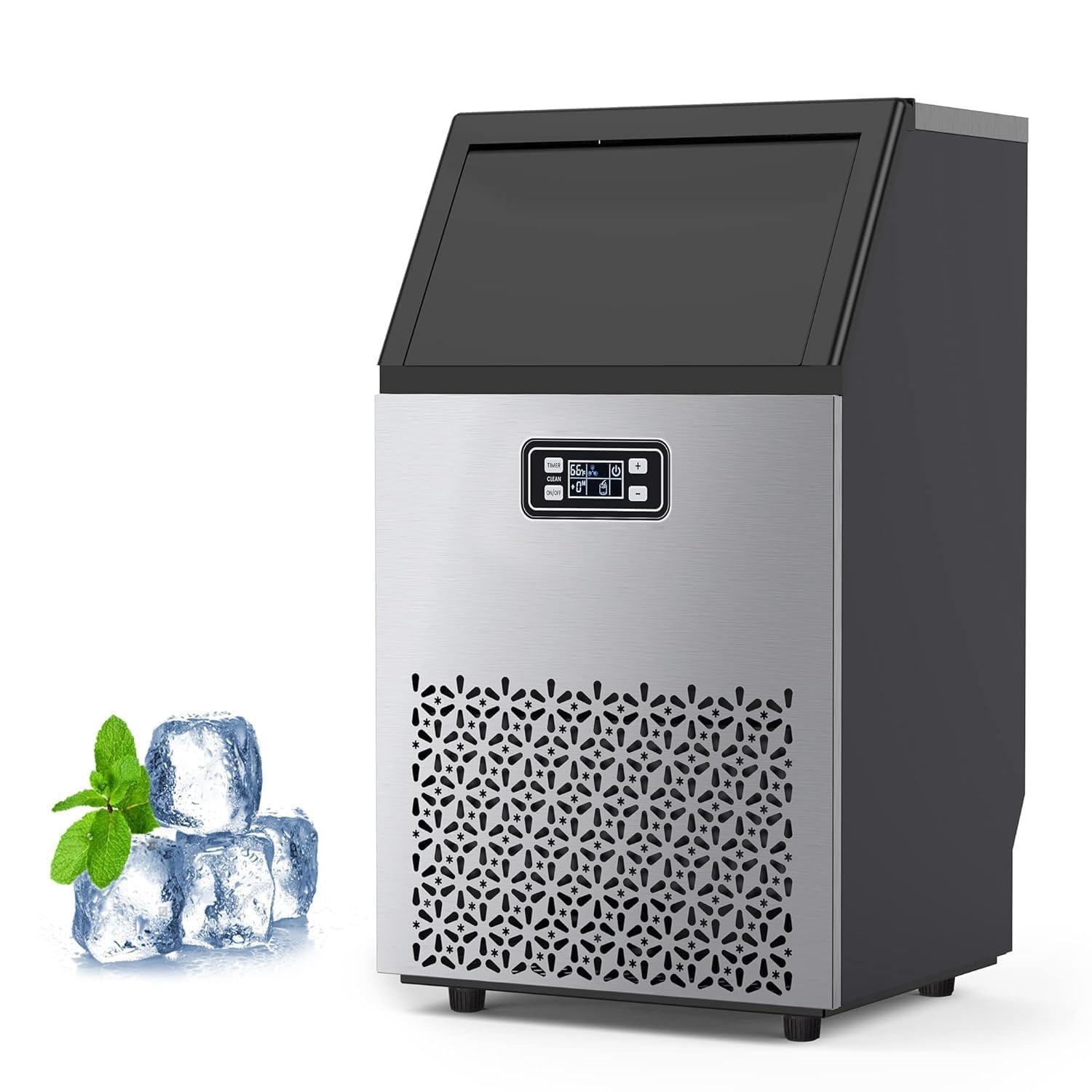 Front. Acekool - Commercial Ice Maker Machine - 150LBS/24H Ice Production, 33LBS Storage, Stainless Steel, 66 Ice Cubes in 5-15 Mins - Grey.