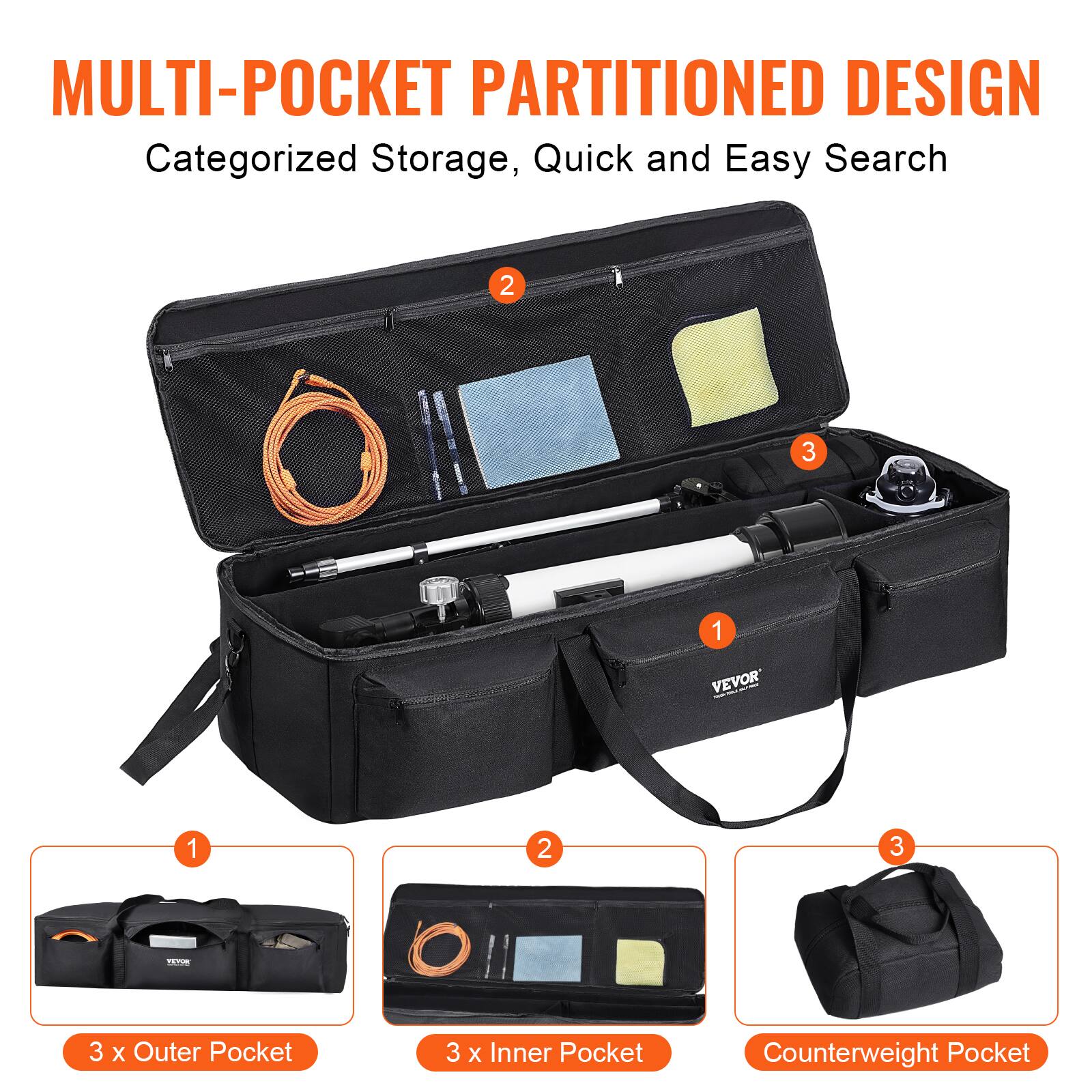 MULTI-POCKET PARTITIONED DESIGN  
Categorized Storage, Quick and Easy Search  

1. 3 x Outer Pocket  
2. 3 x Inner Pocket  
3. Counterweight Pocket