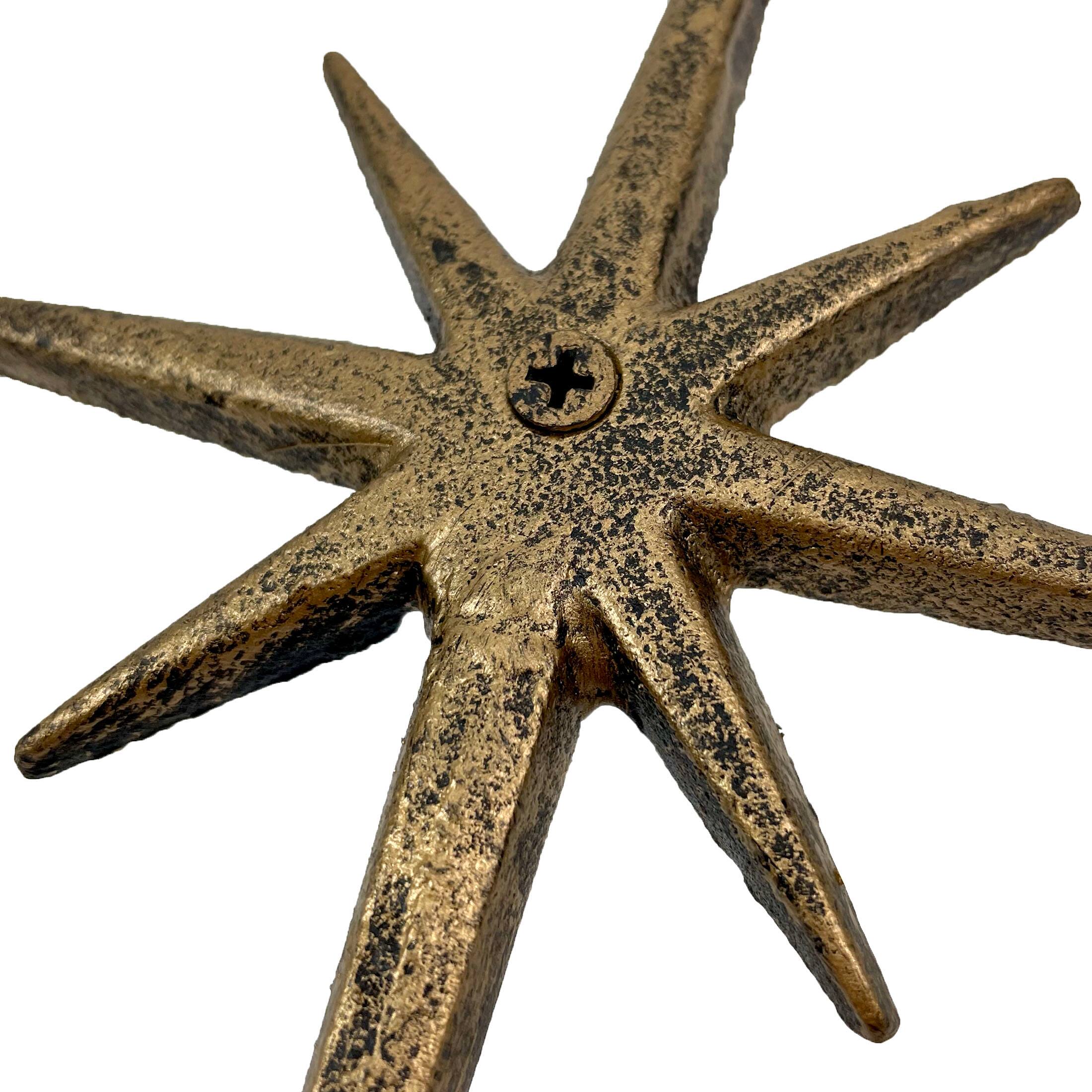 Alt View 7. Zeckos - Set of 3 Gold Finish Cast Iron Atomic Starburst Wall Hooks - Gold.