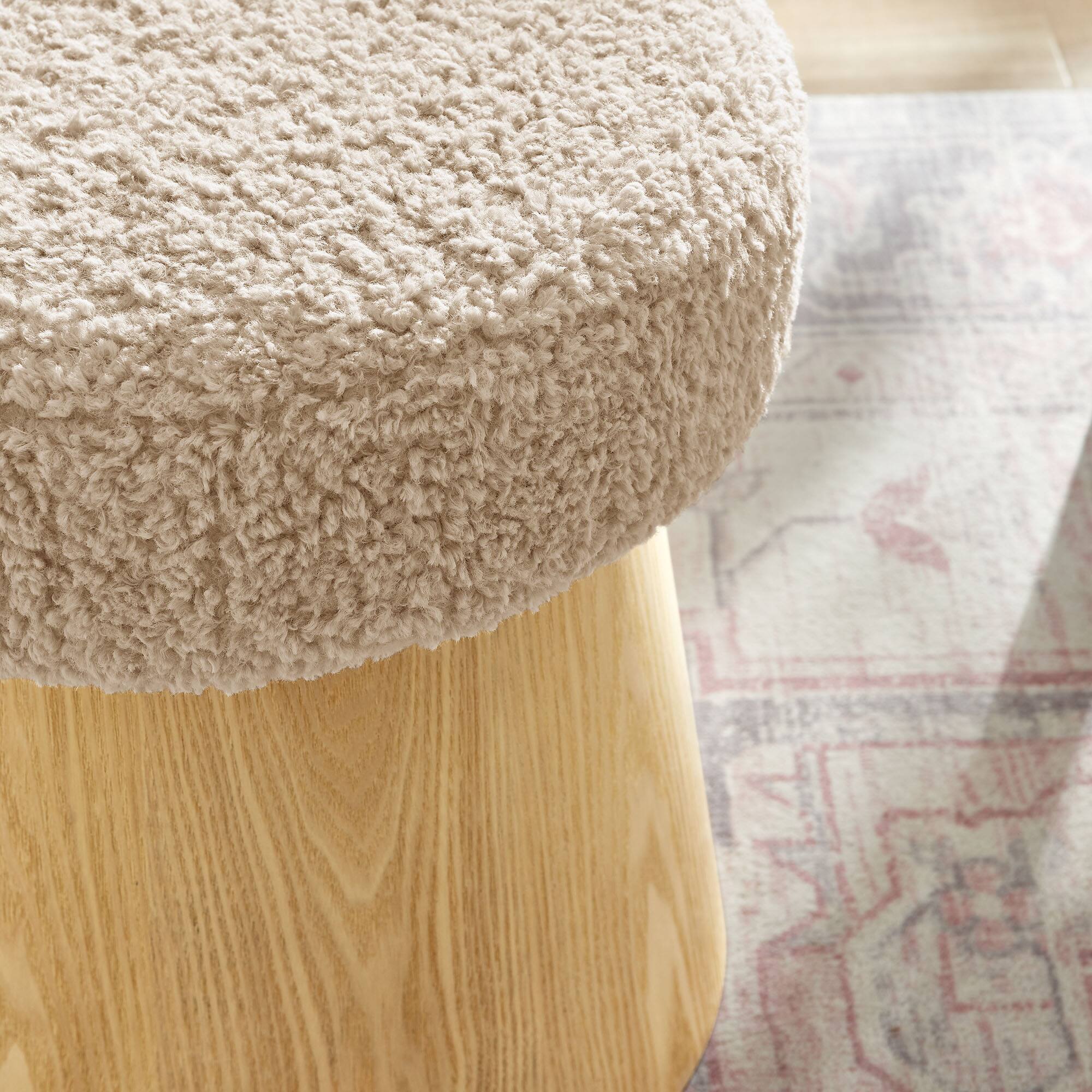 Alt View 1. Modway - Ketra Round Faux Shearling Ottoman Footstool by Modway - Oatmeal Oak.