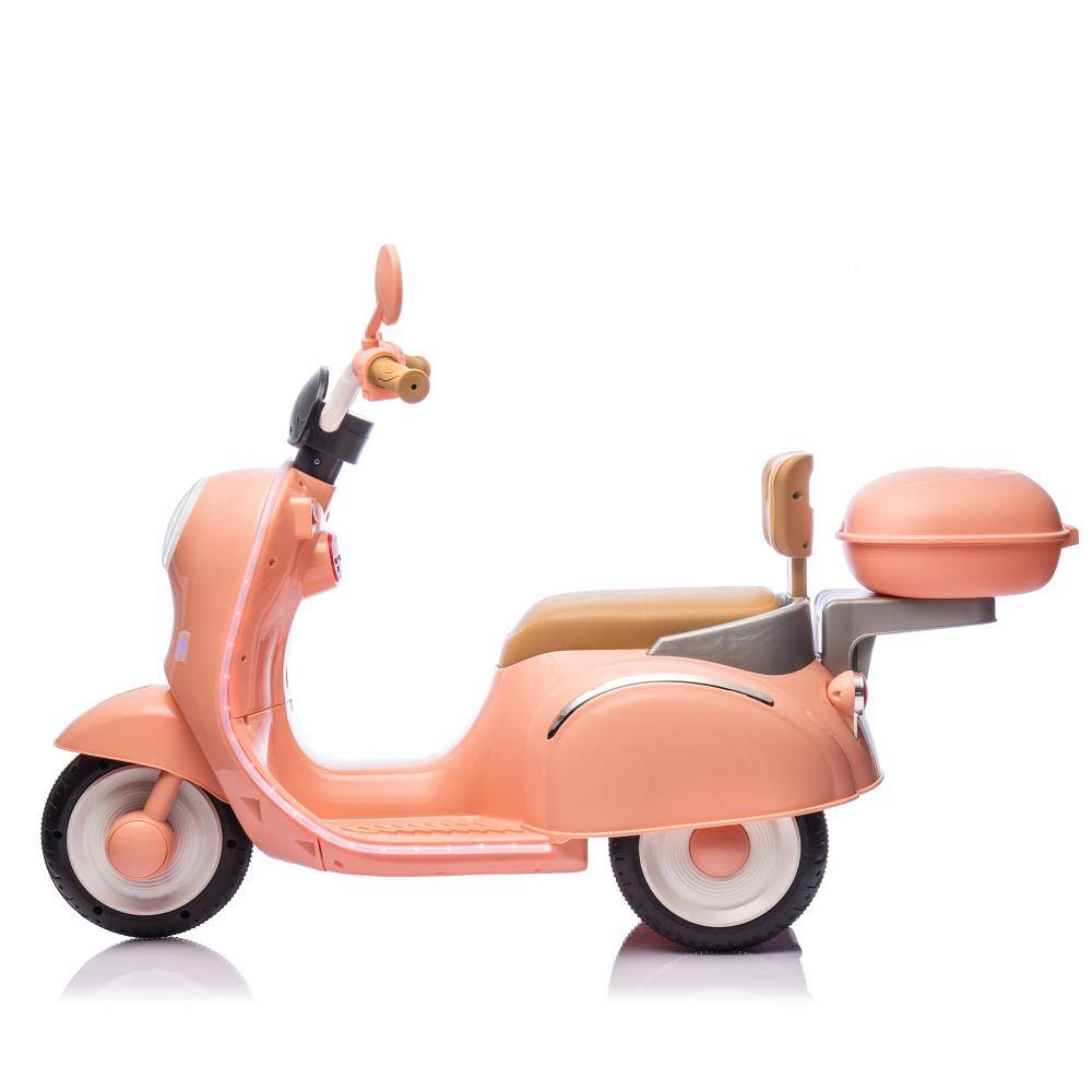 Alt View 2. BreeBe - 12V Kids Ride On 3-Wheel Electric Motorcycle, 2WD, Waterfall Light, Storage, Anti-Slip Backrest, Bluetooth,  Ages 3-6 - Pink.