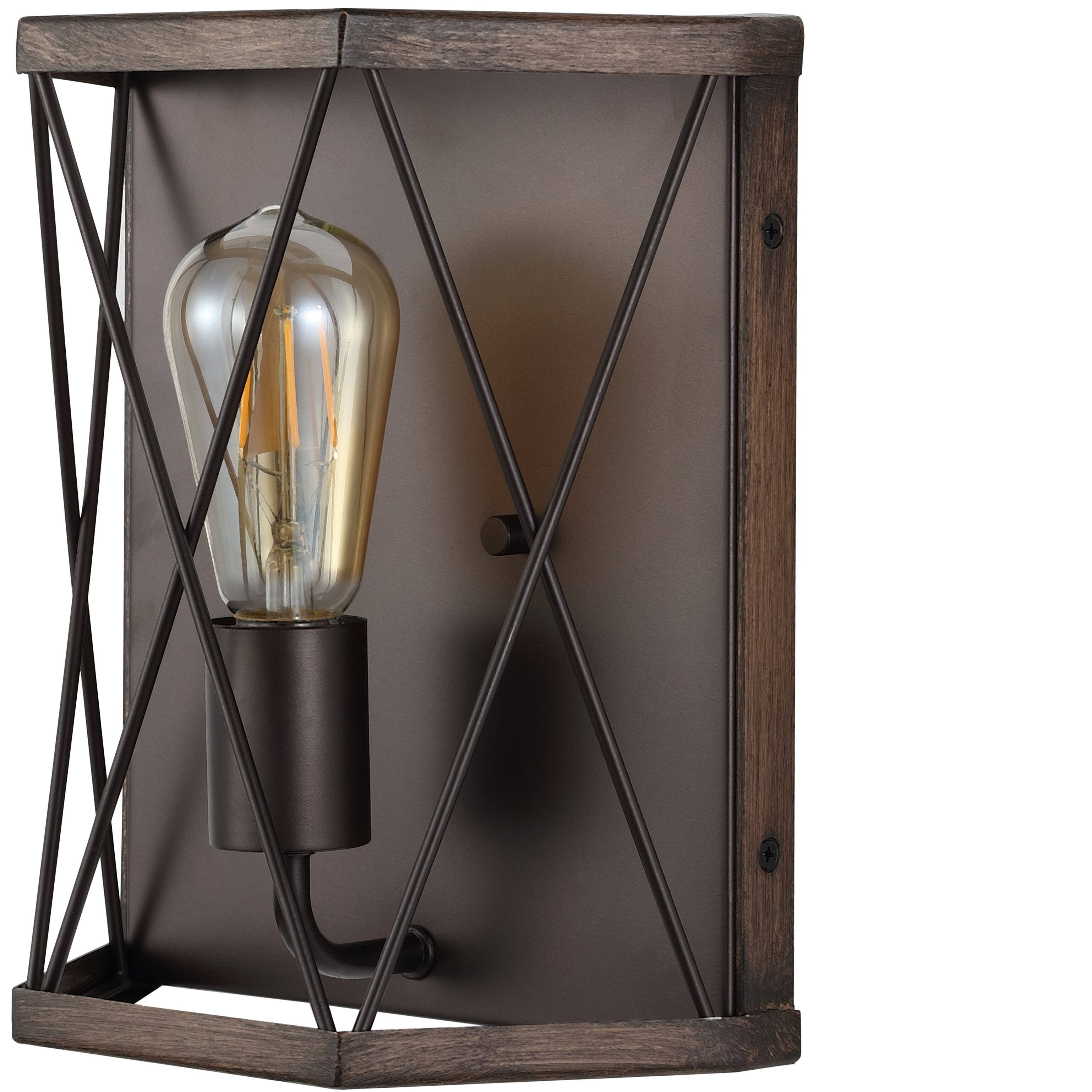Alt View 5. Jonathan Y - Liam 8.25" 1-Light Rustic Farmhouse Iron LED Sconce, Wood Finished/Oil Rubbed Bronze - Dark Brown/Oil Rubbed Bronze.