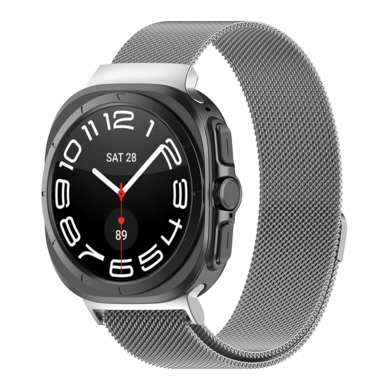 Front. Stock Preferred - Mesh Stainless Steel Band for Samsung Galaxy Watch Ultra 47mm - Silver - Silver.