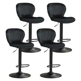 Costway - Bar Stools Set of 4 with Velvet Upholstered Backrests Padded Seats Metal Footrests - Black