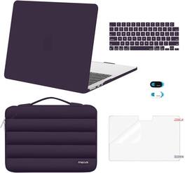mosiso - Hard Case Set for MacBook Air 13 inch M5 M4 M3 M2 2022-2026 with Puffy Bag&Keyboard Cover&Webcam Cover&Screen Protector - Plum Purple