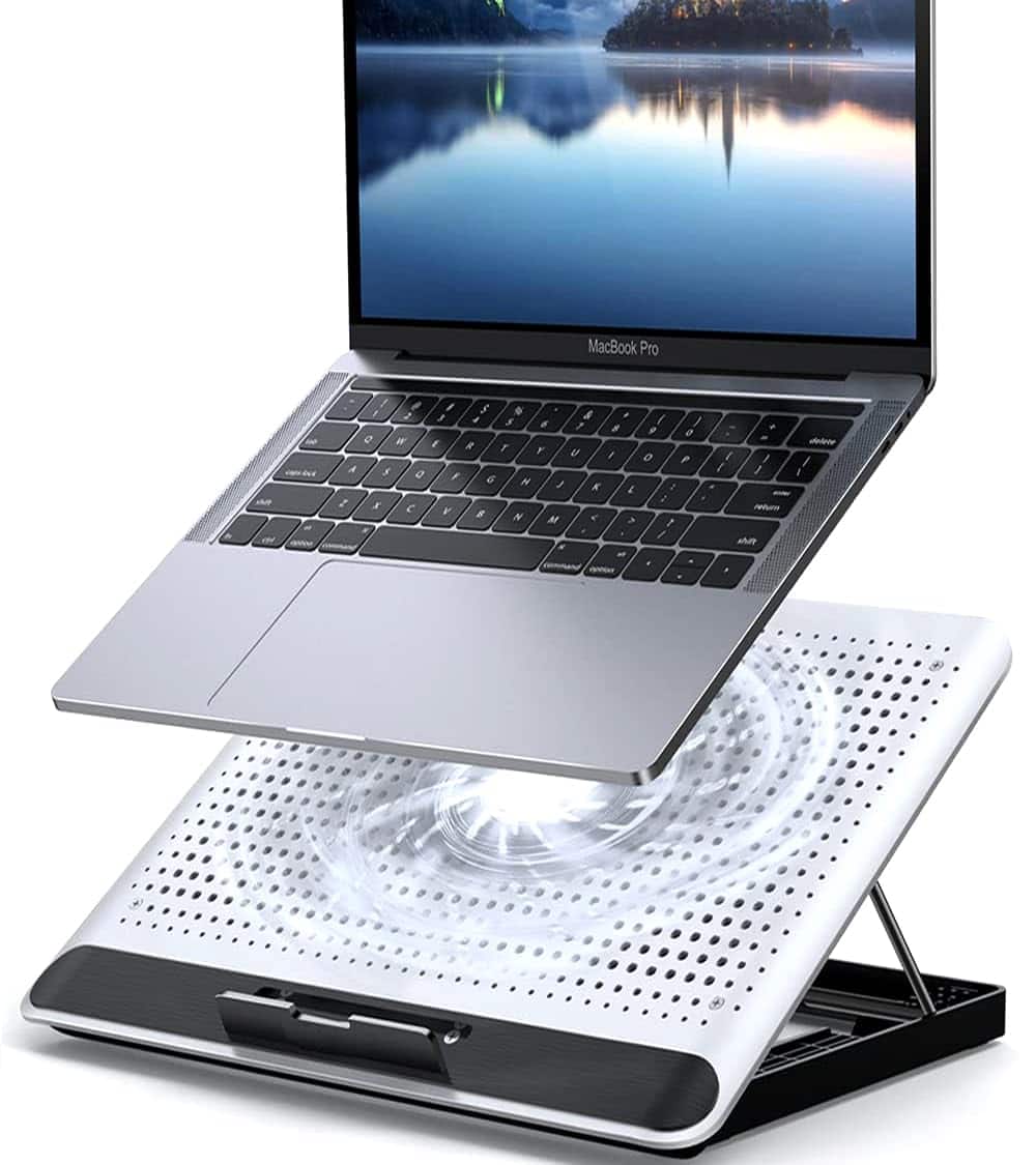 HongFei - 16" Aluminum Laptop Cooling Pad with Adjustable Stand, Single 6.3" Fan, USB-A, No Light Design - Silver 1Fan 16inch