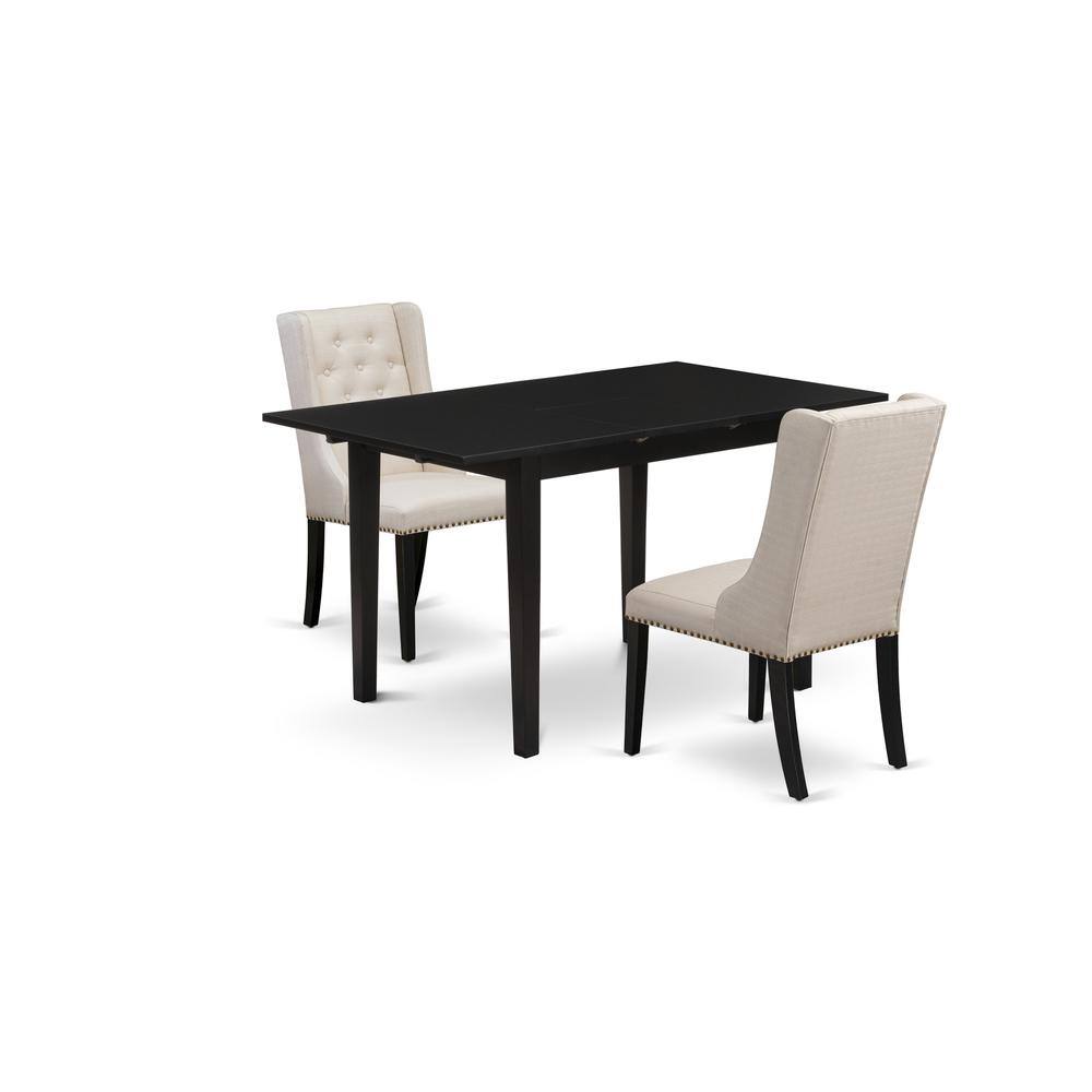 Left. East West Furniture - East West Furniture NFFO3-BLK-01 3-Pc Kitchen Table Set Includes 1 Butterfly Leaf Rectangular Dining Table and 2 Cream - Black.