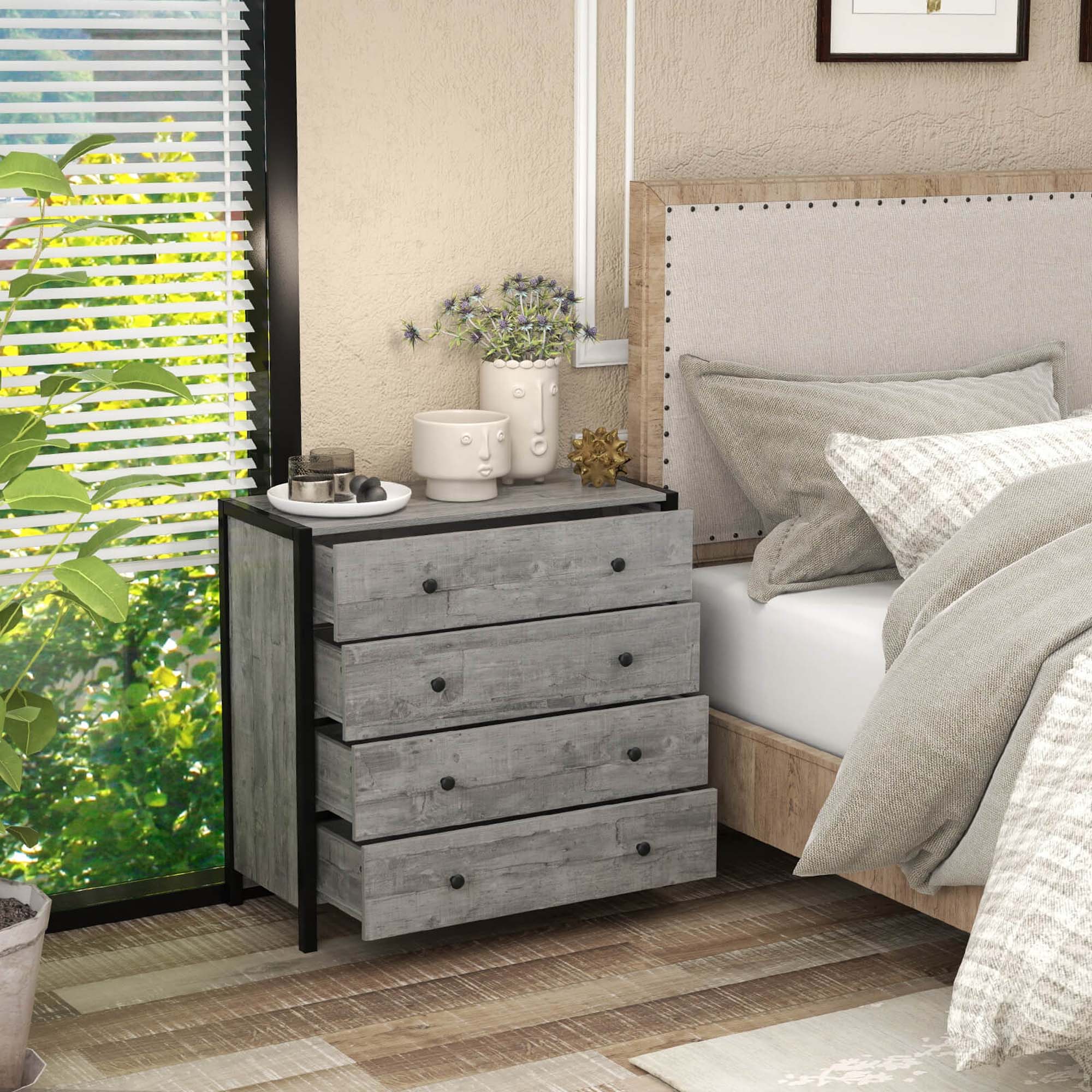 Alt View 7. Costway - Costway 4-Drawer Dresser Modern Chest of Drawers Wooden Storage Dresser - Gray.