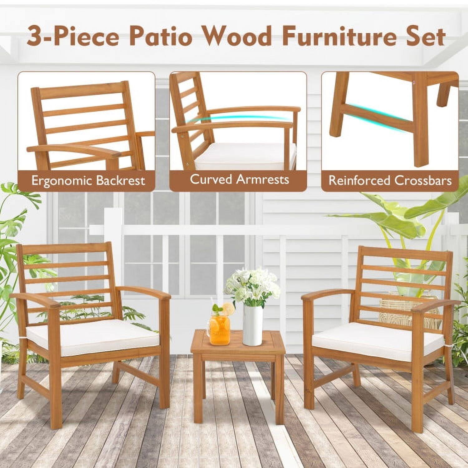 3-Piece Patio Wood Furniture Set

- Ergonomic Backrest
- Curved Armrests
- Reinforced Crossbars