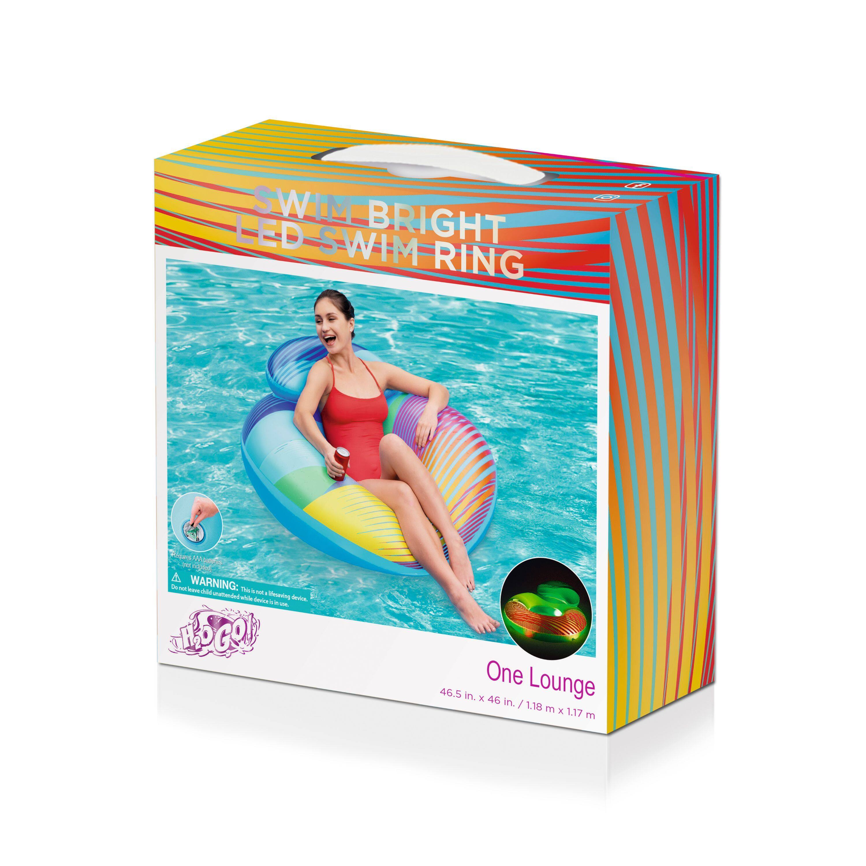 SWIM BRIGHT LED SWIM RING  
Tes F  
pd A  
WARNING: 20 -s ado - - Ueuning - -a - - HOGO!  
One Lounge  
46.5 in. x 46 in. / 1.18 m x 1.17 m