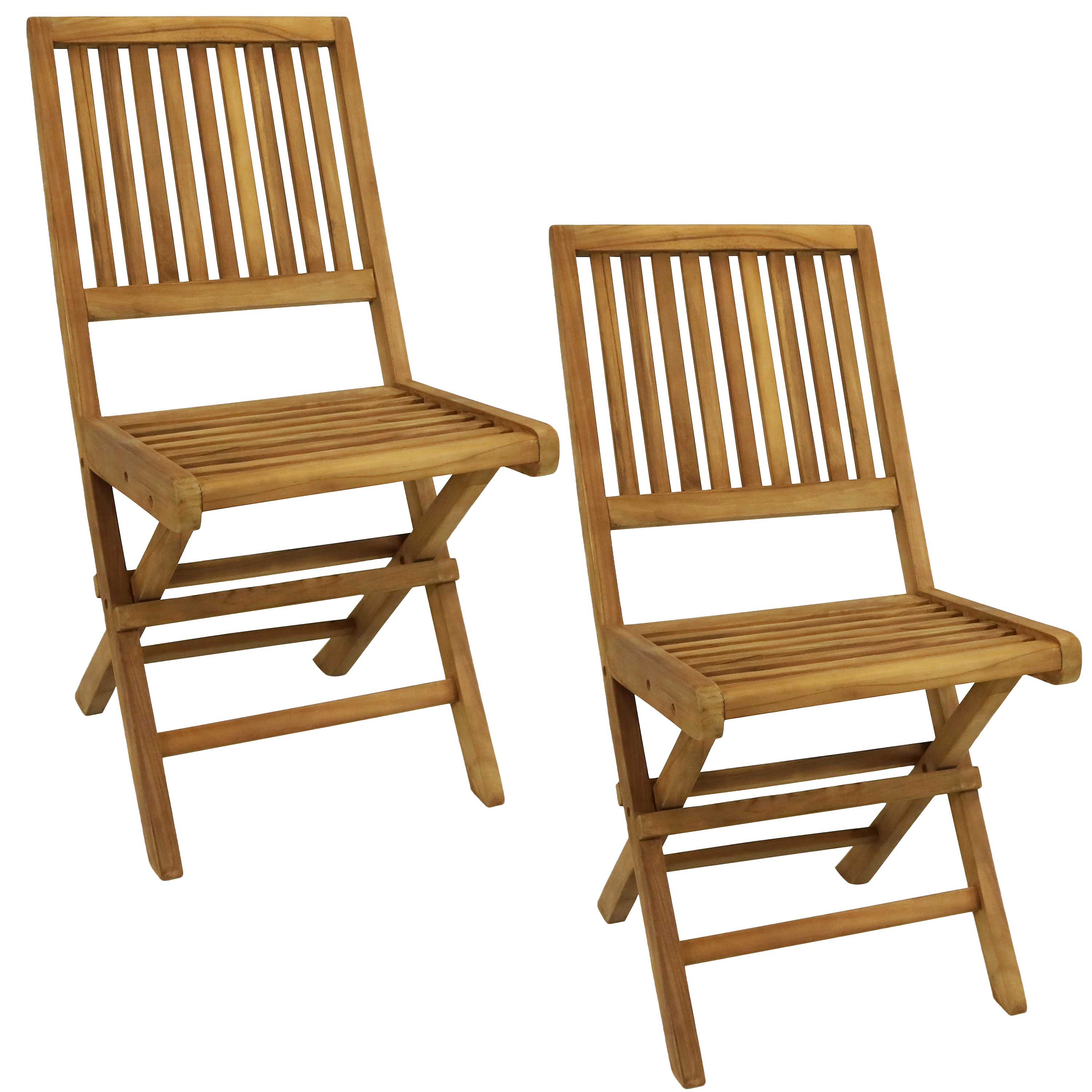 Sunnydaze - Nantasket Solid Teak Folding Slat-Back Patio Chair - Set of 2 - Light Brown