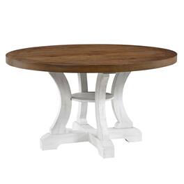 Manhattan Lane - Dual Tone Round Top Dining Table with Pedestal Base, Brown and White - Brown, White