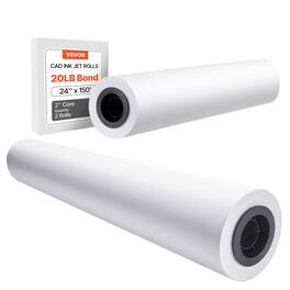 VEVOR - Wide Format Paper, 24 in x 150 ft Plotter Roll, 2 Rolls CAD Bond Rolls with 2 in Core, 20 LB Bond Paper Rolls - Bright White