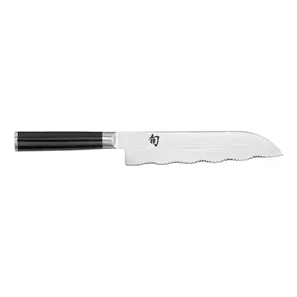 Front. Shun - Classic 7 Inch Master Serrated Utility Knife - Silver.