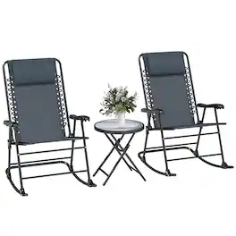 Outsunny - Outdoor Folding Rocking Chair Patio Table Seating Set - Gray