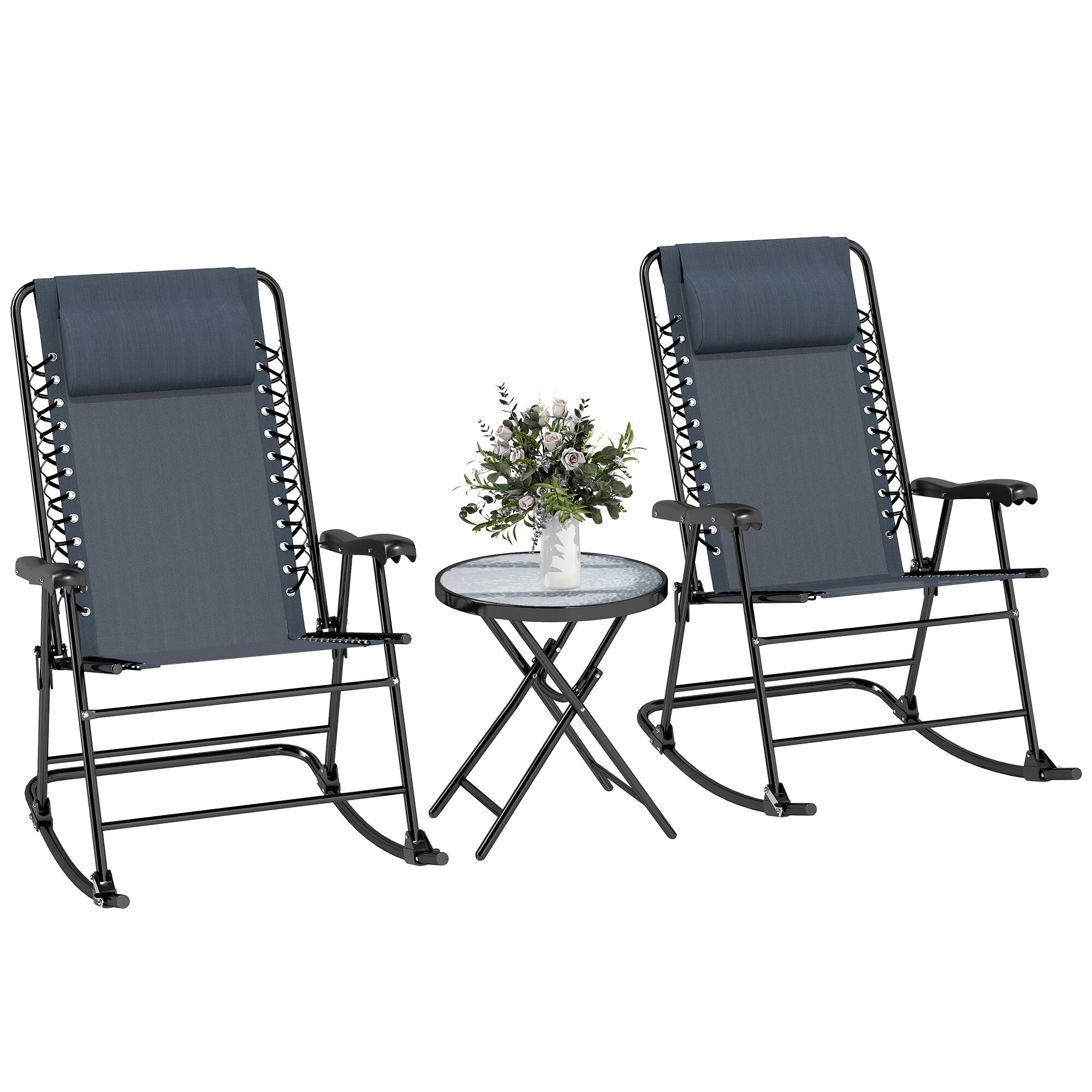 Front. Outsunny - Outdoor Folding Rocking Chair Patio Table Seating Set - Grey.