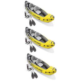 Intex - Explorer K2 2 Person Inflatable Kayak Set and Air Pump, (3 Pack) - Yellow