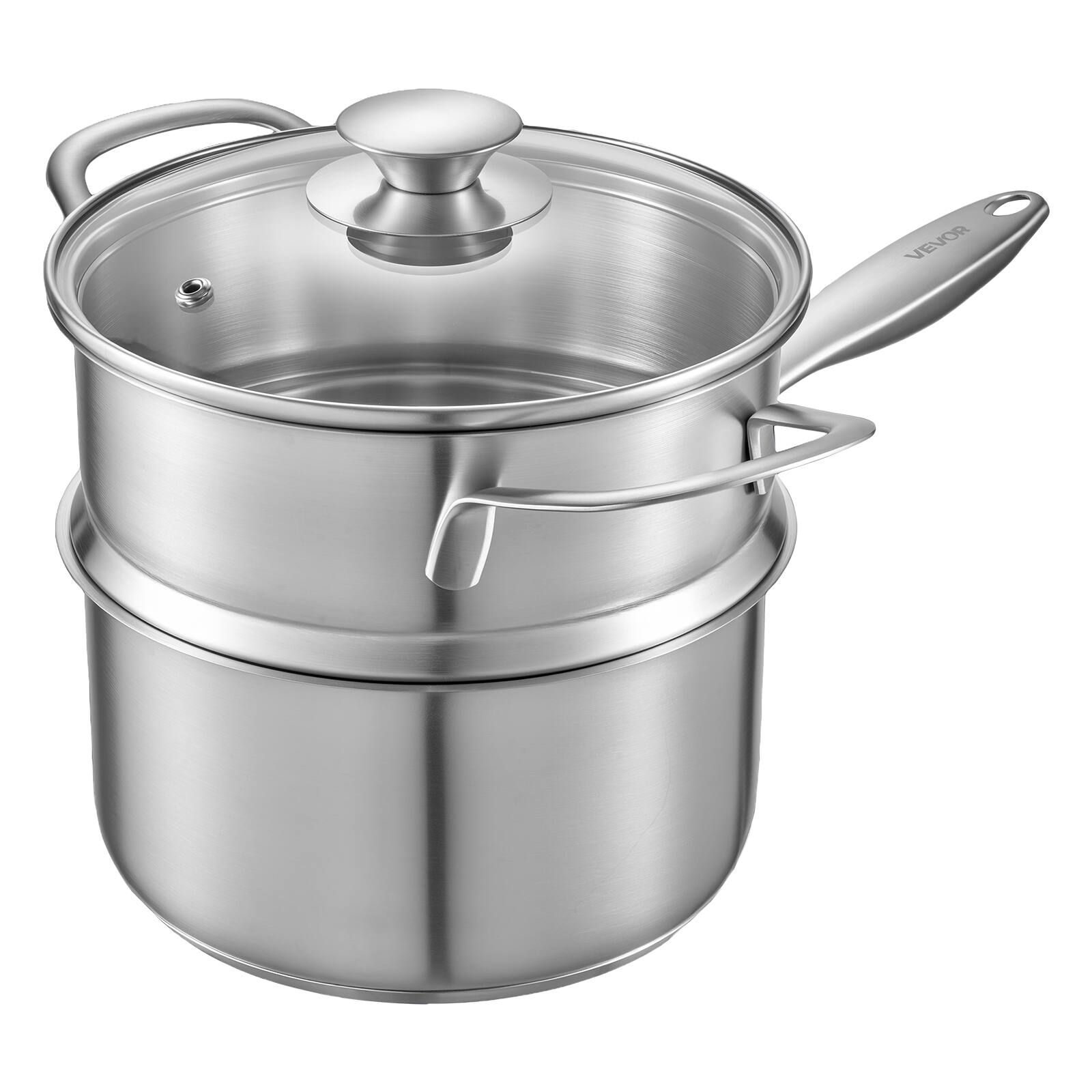 Alt View 5. VEVOR - 2.5 QT Saucepan with Steamer, Stainless Steel Saucepan with Glass Lid, Multipurpose Nonstick Stainless Steel Sauce Pot - Silver.