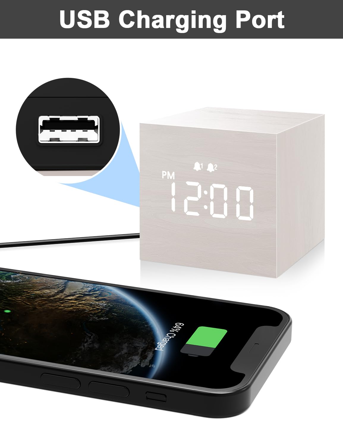 USB Charging Port

PM 12:00

64% Charged