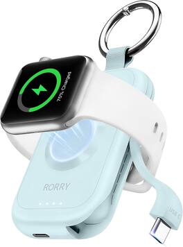 RORRY - CharmGo 2500mAh Portable Apple Watch Charger with Built-in USB-C Cable, Fast Charging Keychain Power Bank - Blue