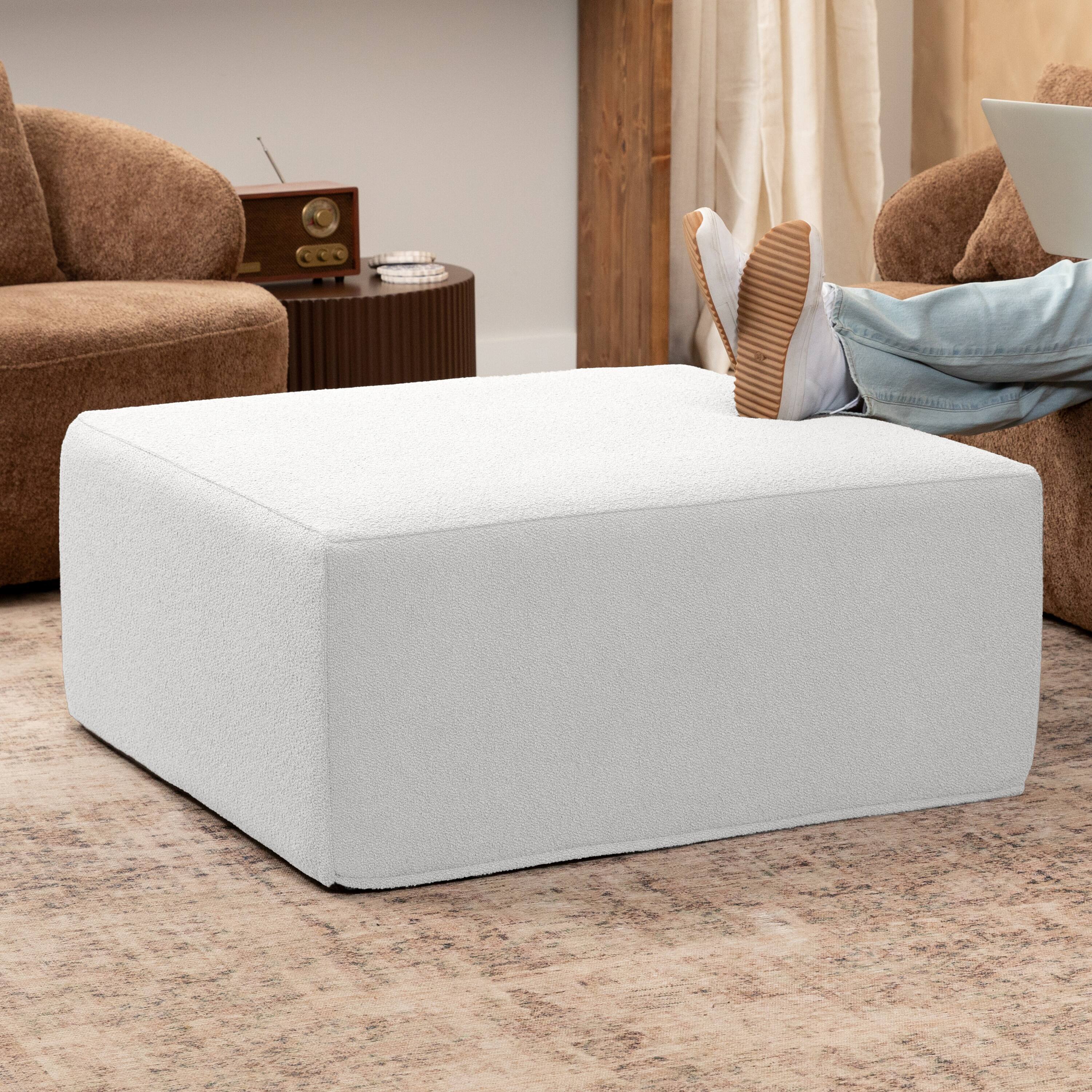 Angle. Jaxx - Jaxx Fairlie Couch Ottoman - Oversized Square Foam Coffee Table Ottoman, 36" , Luxe Boucle, Boucle White - Boucle White.