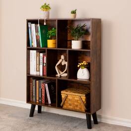 Dazzed Corner - Cube Bookshelf 3 Tier Mid-Century Modern Bookcase with Legs - Retro Brown