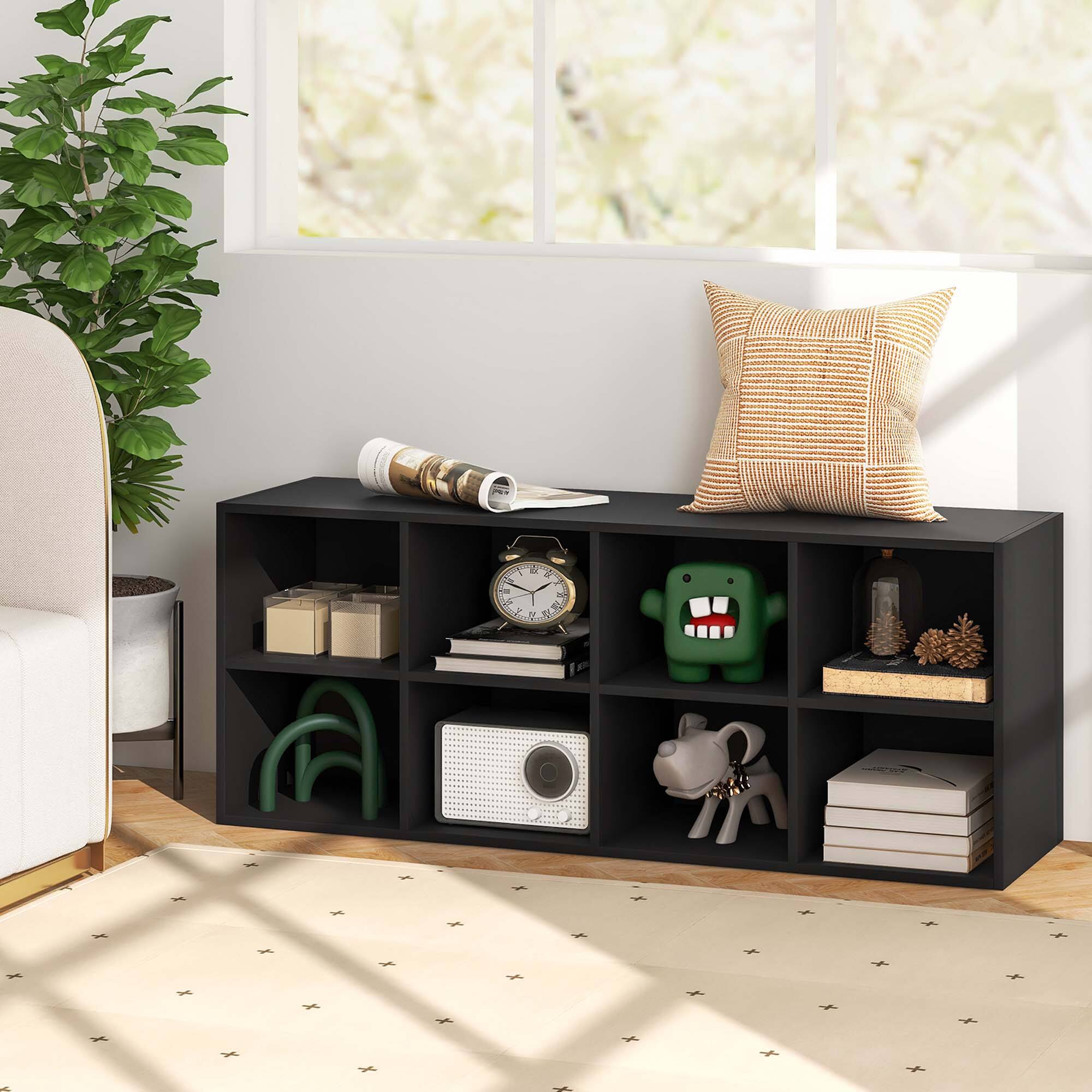 Alt View 13. Costway - Shoe Bench 8 Cubbies Shoe Organizer with 500 LBS Weight Capacity Cubby Shoe Rack Black - Black.
