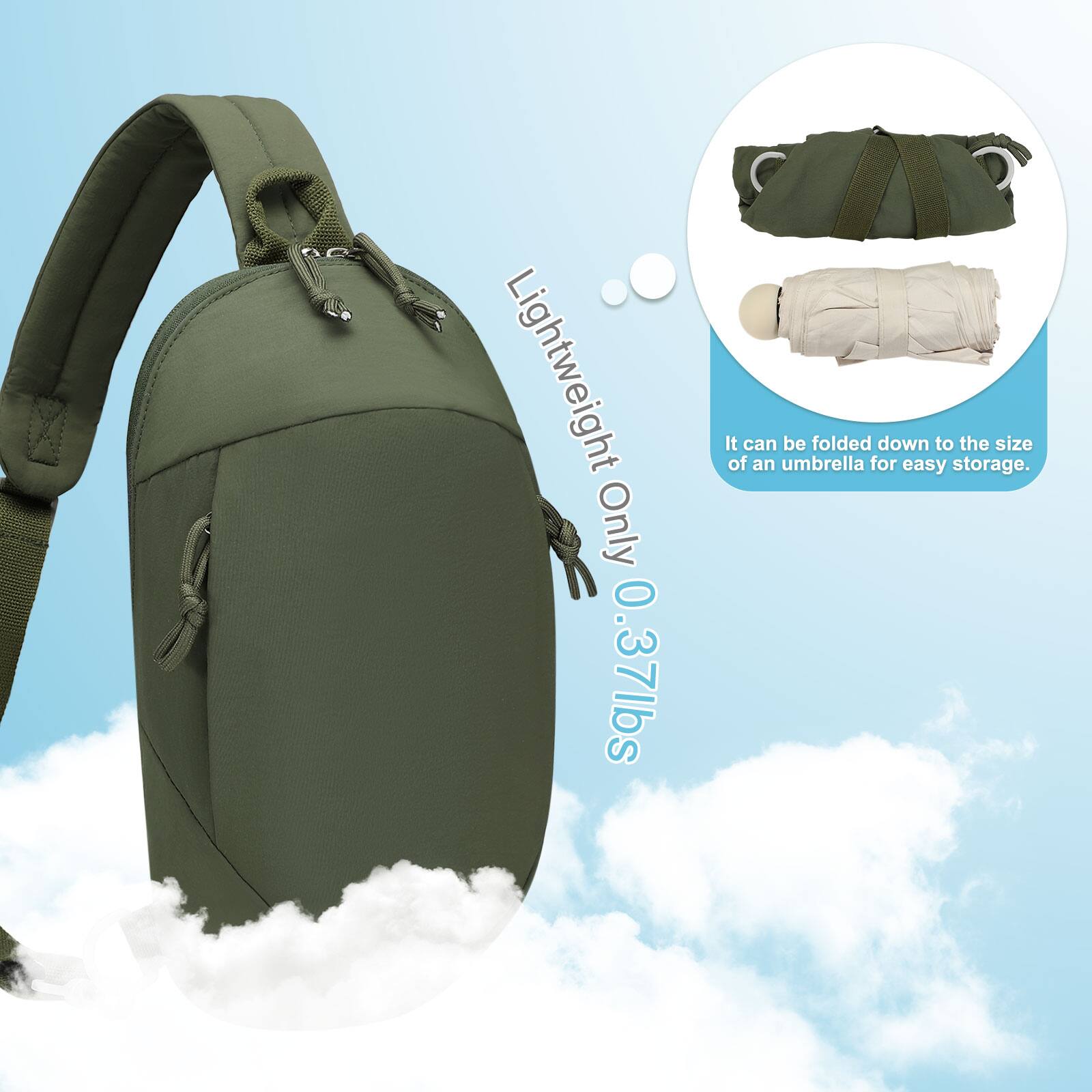 Lightweight Only 0.37lbs  
It can be folded down to the size of an umbrella for easy storage.