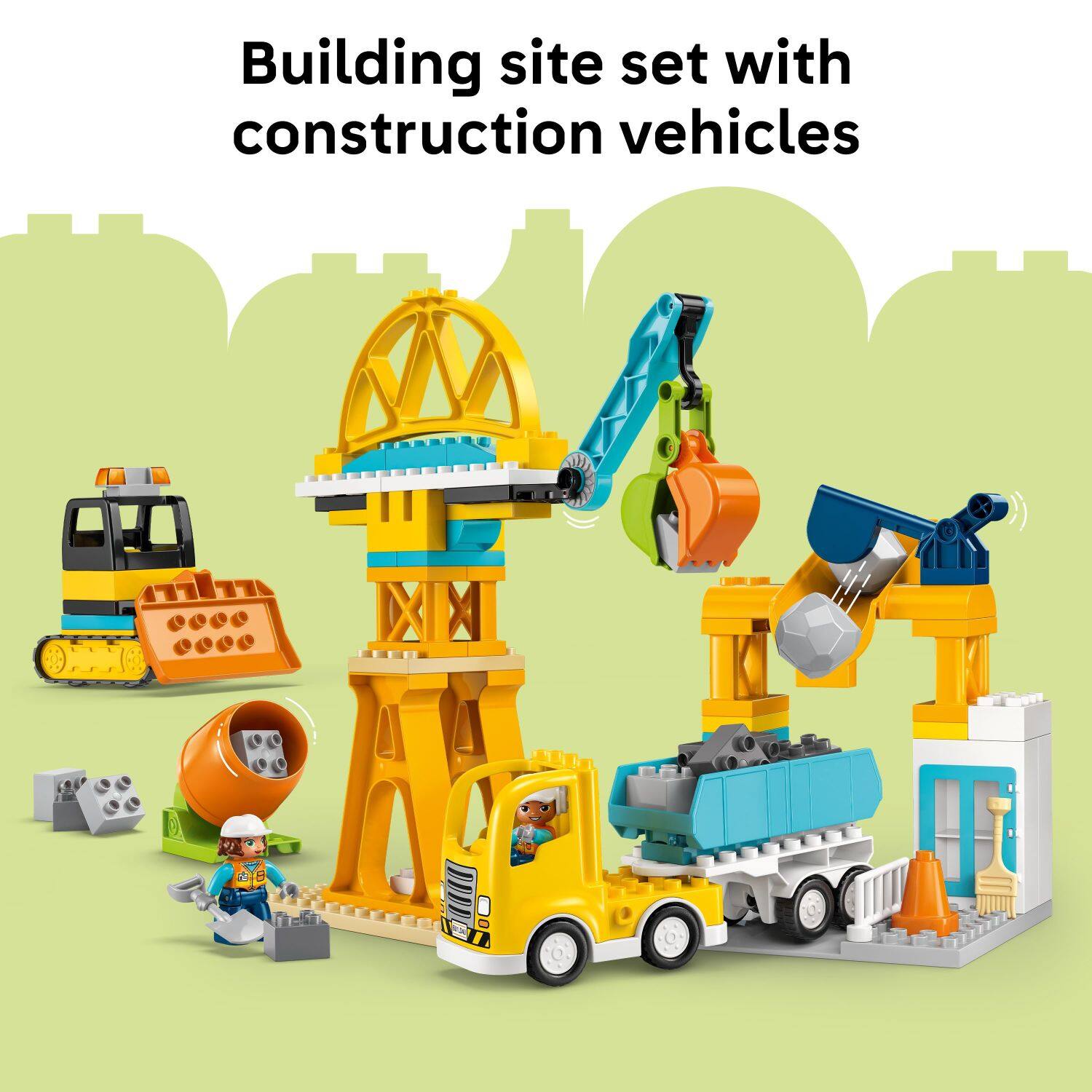 Building site set with construction vehicles