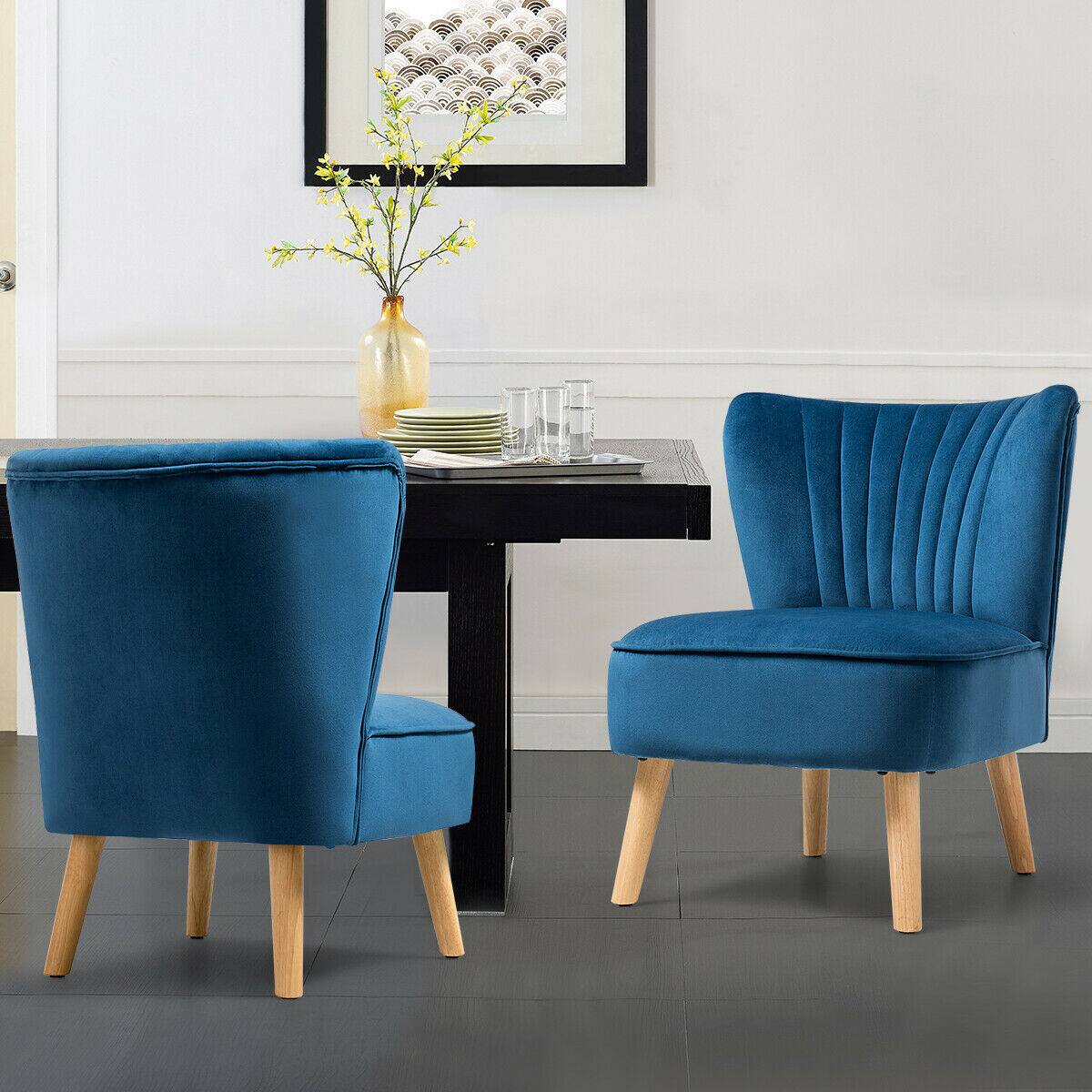 Alt View 3. Gymax - Gymax 2PCS Accent Chair Leisure Chair Single Sofa Armless w/ Wood Legs Blue - Blue.