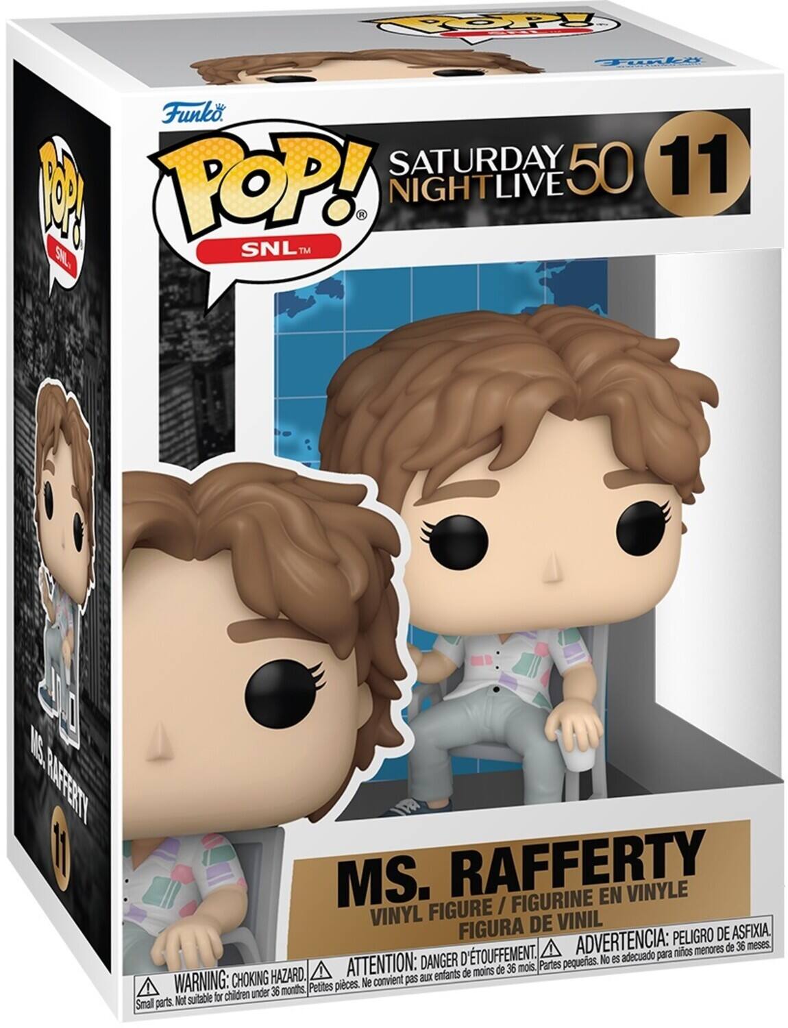 Funko. POP! SNL TM SATURDAY 50 11 NIGHTLIVE PY PZ T MS. RAFFERTY EN VINYLE FIGURE / FIGURINE VINYL DE VINIL FIGURA PELIGRO DE ASFIXIA. D'TOUFFEMENT. ADVERTENCIA: nios menores de 36 meses. DANGER No es adecuado para ATTENTION: de 36 mois, Partes pequeas. HAZARD. enfants de moins WARNING: CHOKING Ne convient pas aux under 36 months, Petites pieces. Not suitable for children Small parts.