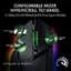 The image features a configurable Razer HyperScroll Tilt Wheel with 4-way scroll wheel and 3 unique modes. These modes include tactile-cycling mode, free-spin mode, and smart-reel mode. The wheel is designed to provide an enhanced gaming experience with its customizable options. The wheel is compatible with Synapse 4, allowing users to configure their settings according to their preferences.