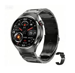 SKRAN - Round Screen Sports Smartwatch with Bluetooth Calling - Waterproof, Smartwatch with Voice Assistant -Steel + Silicone - Black - (2026)